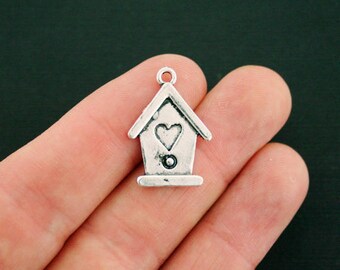 4 Bird house Charms Antique Silver Tone So Cute - SC7021