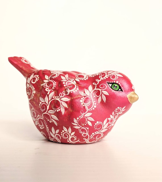 Hand painted Red Bird ceramic figurine red bird ready to ship