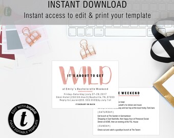 Wild Bachelorette Invite | Invitation Template, Bachelorette Party Invite, Printable Invite, Instant Download, Easy to Edit