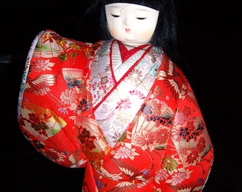 Vintage Porcelain Asian Doll in Shadowbox
