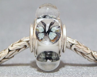 Butterfly Bead Handmade Lampwork Euro Charm Limited Edition Pale Aqua Butterflies