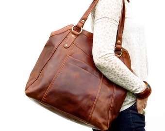 Large Brown Leather Handbag Tote