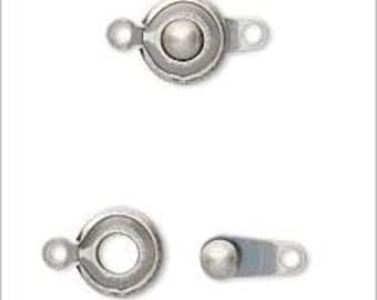 Ball And Socket Antique Silver Plated Brass Button Clasps 7.5mm 2 pair