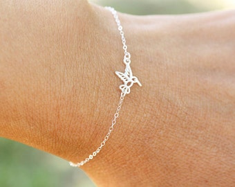 Tiny Sterling Silver Hummingbird Bracelet or Anklet, Tiny Gold Vermeil Hummingbird Bracelet or Anklet, best friends, bridesmaids gift