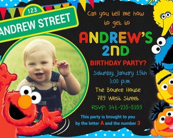 Sesame Street Birthday Party Invitation, Sesame Street, Elmo, Card, Invitation, Photo - Digital or Printed