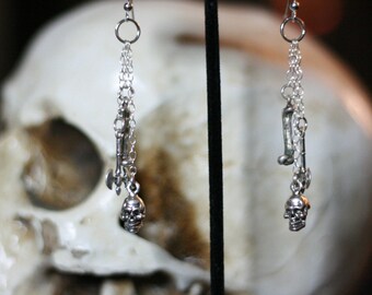 Skull, bones and axes earrings