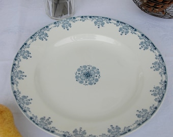 Large Round French Ironstone Platter. Sarreguemines. Blue and White Transferware. Mignon.