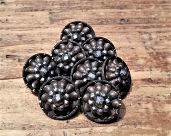 Set of 8 Floral Cut Steel Buttons