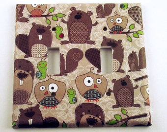 Light Switch Cover Wall Decor Double Switchplate in Forest Friends (085D)