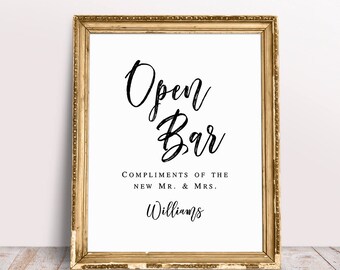 Open Bar Sign, Bar Sign Wedding, Personalized Wedding Sign, Custom Wedding Sign, Open Bar Wedding Sign, Custom Signs, Open Bar, Bar Signage