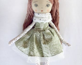 SALE!!! Olivia, 13,5" Handmade cloth doll, rag doll, fabric doll, heirloom doll, soft doll, nursery decor, nursery, gift for girl