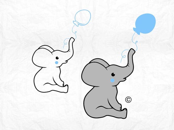 Download elephant baby balloon boy SVG Clipart Cut Files Silhouette