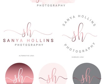 Watercolor Logo, Logo Branding Kit, Mini branding kit, Logo design, Watermark Logo, Photography Logo, Rose Gold Logo, Branding Package, Logo