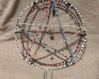 Chakra-Pentagram Wind Chime with Amethyst stone
