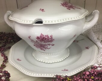 Rosenthal Tureen and Tray with Deep Pink Flowers