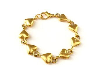 Vintage Gold Tone Puffed Heart Chain Link Bracelet