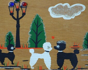 Adorable Vintage 50s 60s Novelty Wooden Box Bag with Poodle Scene Enid Collins Style