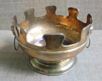Large Brass Bowl with Ring Handles--Vintage Regency Style Brass Bowl