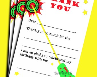 Laser Tag Thank You Note Printable Instant Download