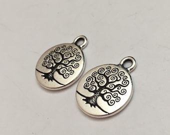 2 pc pewter small tree of life disc charm, nature charm, jewelry supplies