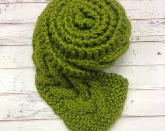 Lemongrass Green Scarf, Green Knit Scarf, Cable Scarf, Green Cable Scarf, Winter Scarf, Womens Scarf, Womens Accessories