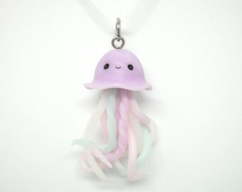 Cute pastel shimmery jellyfish polymer clay charm - stitch marker - necklace