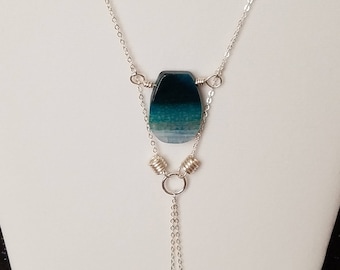 Silver Necklace with Blue Focal Stone Pendant