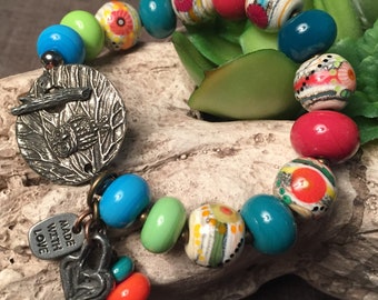 WITH LOVE, artisan lampwork and pewter bracelet