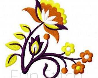 set of 10 jacobean flowers machine embroidery design instant download