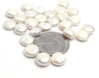 White Freshwater Pearls Coin Pearls. Center Drilled 10mm 12 pcs