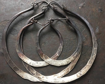 Silver Hoop Earrings, Sterling Silver, Gifts for Her, Silver Hoops, Rustic Jewelry, DanielleRoseBean Large Hoop Earrings, Black Friday Sale