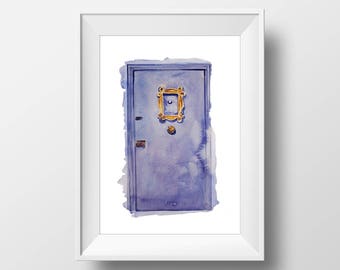 Wall Art Friends Yellow Frame Watercolor Print,Monica Apartment,Friends Apartment,Friends Poster,Central Perk,Friends Peephole,Print