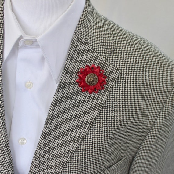 Items similar to Red Lapel Flower for Men, Mens Flower Lapel Pin, Men's