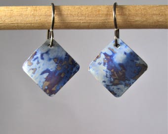 Small Blue Multi-Colored Square Pure Titanium Earrings