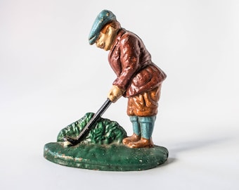 Vintage Puttiing Golfer Doorstop Cast Iron Possibly Hubley #34 Or Repro
