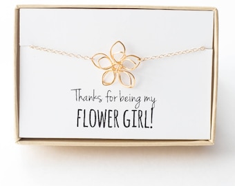 Flower Girl Gift - Flower Girl Bracelet - Gold Flower Bracelet - Thanks for Being My Flower Girl - Wire Flower - Little Girl Bracelet