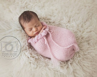 newborn knit pod, photo props with ruffles, pink POD ONLY