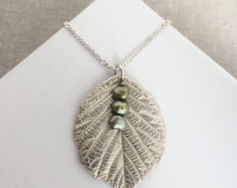 Blackberry fine silver leaf with freshwater pearls