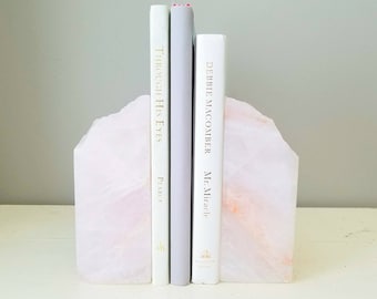 Pair of Rose Quartz Bookends - Polished Bookends - Rock Bookends - Millenial Pink Rose Quartz Bookends