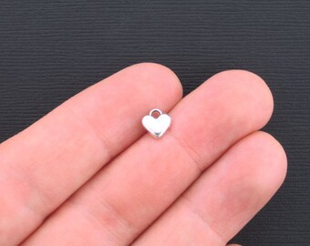 20 Tiny Heart Charms Antique Silver Tone 2 Sided - SC3375