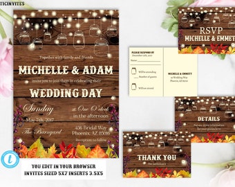 Rustic Fall Wedding Invitation, Rustic Wedding Template, Wedding Template, Fall Wedding Template, Instant Download, Wedding Template, Edit