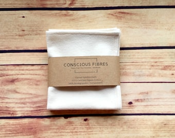 Organic cotton zero waste plastic free handkerchiefs cloths eco alternative compostable GOTS certified 3 pack.