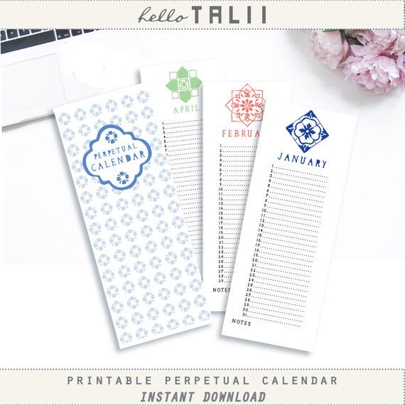 Perpetual Birthday Calendar Printable CALENDAR Hand Drawn