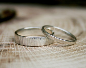 Silver Tree Bark Wedding Rings: Rustic Wedding Rings, Silver Wedding Bands, Wedding Ring Set, Commitment Rings, Unusual Wedding Bands