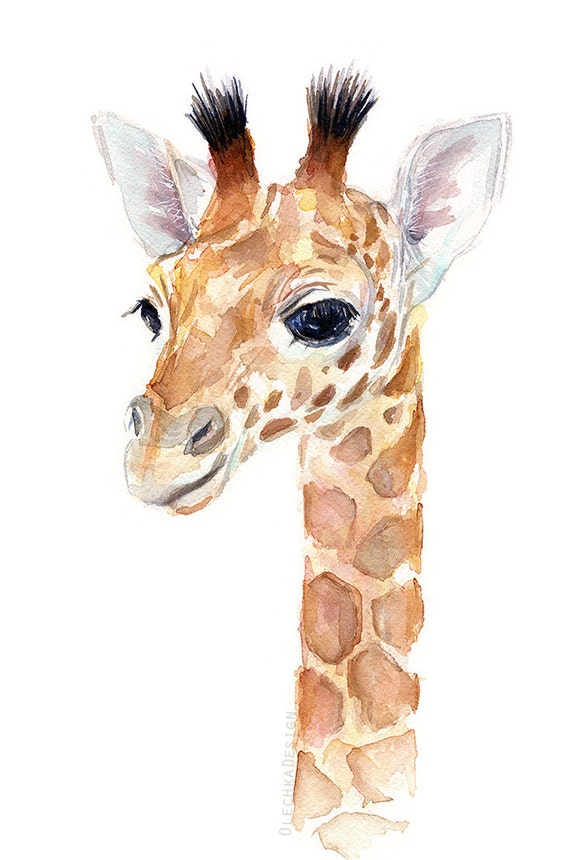 Giraffe Baby Animal Watercolor Art Print Nursery Decor Giraffe Baby Animal Watercolor Art Print Nursery Decor