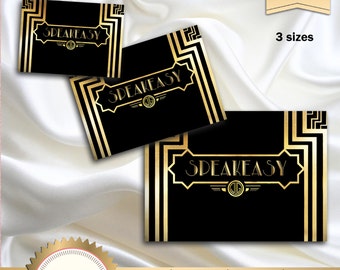 Great Gatsby Art Deco Speakeasy Party Decor, Prohibition Era Party Sign, Great Gatsby Party Decoration, Black and Gold - Printable, DIY