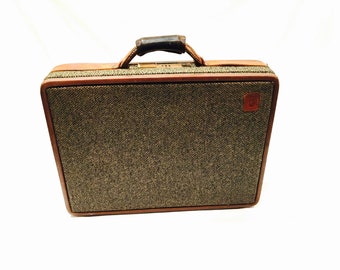 Hartmann briefcase, Belting leather, Tweed briefcase, Tan briefcase, Leather briefcase, Tweed Attache, Combination Lock, Hartmann luggage