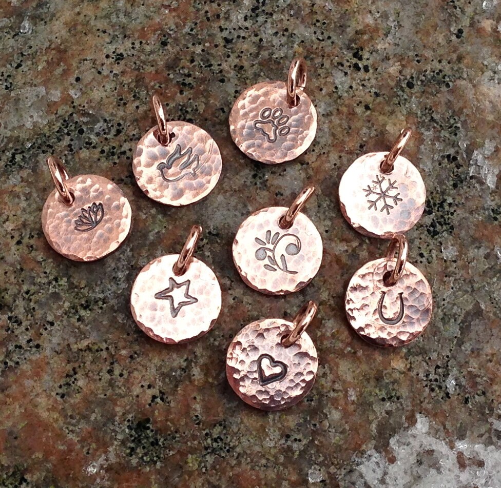 Tiny Copper Tag Design Charm Hand stamped You Pick Design
