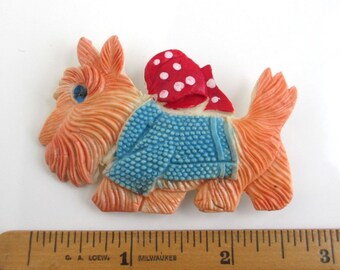 Celluloid Scottie / Scotty Dog Pin - Vintage Large Occupied Japan Brooch