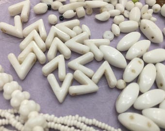 Large lot of vintage white glass beads broken necklace earrings jewelry making beading